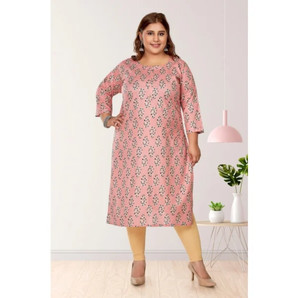 Women's Casual 3/4th Sleeve Golden Foil Printed Pure Cotton Straight Kurti (Corel Pink) - Image 2