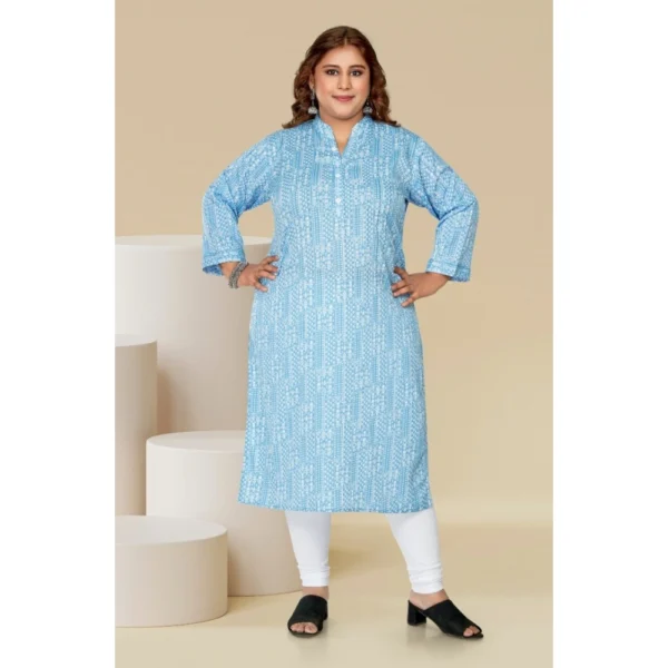 Women's Casual 3/4th Sleeve Full printed Imported Synthetix Straight Kurti (Blue) - Image 2