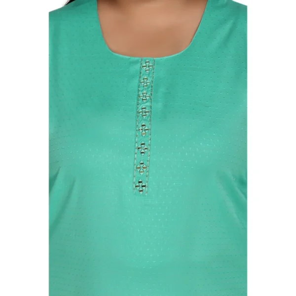 Women's Casual 3/4th Sleeve Rayon Mirror Embroidered Straight Kurti (Turquoise) - Image 4