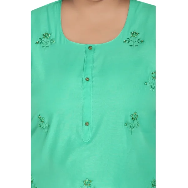 Women's Casual 3/4th Sleeve Rayon Mirror Embroidered Straight Kurti (Green) - Image 5