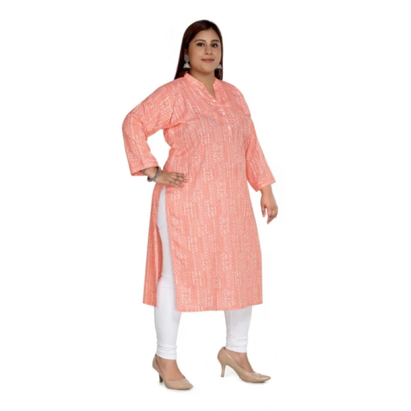 Women's Casual 3/4th Sleeve Imported Synthetix Full printed Straight Kurti (Corel Pink) - Image 3