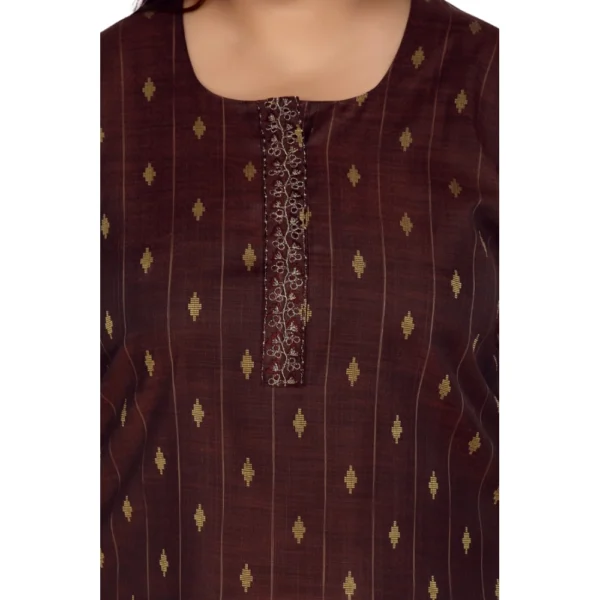 Women's Casual 3/4th Sleeve Cotton Mix Golden Embroidered Straight Kurti (Maroon) - Image 5