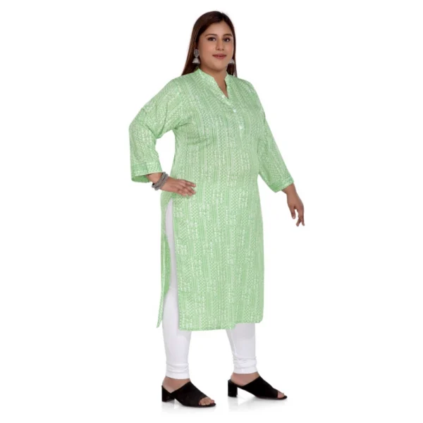 Women's Casual 3/4th Sleeve Imported Synthetix Full printed Straight Kurti (Pista Green) - Image 3