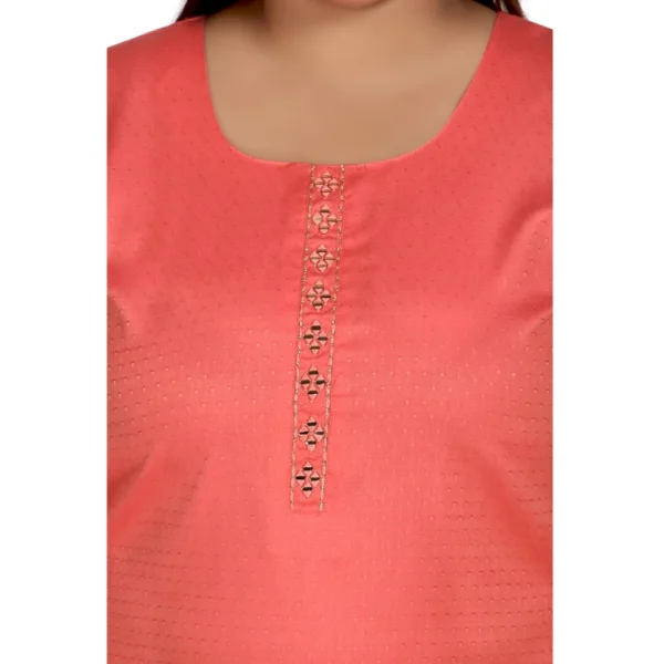 Women's Casual 3/4th Sleeve Rayon Mirror Embroidered Straight Kurti (Pink) - Image 5