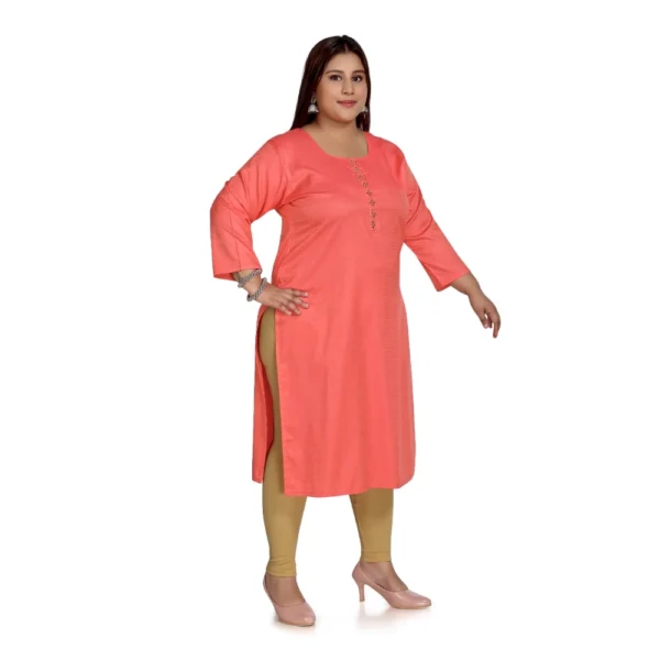 Women's Casual 3/4th Sleeve Rayon Mirror Embroidered Straight Kurti (Pink) - Image 3