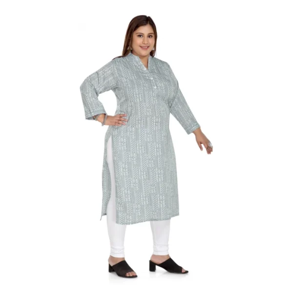 Women's Casual 3/4th Sleeve Imported Synthetix Full printed Straight Kurti (Grey) - Image 3