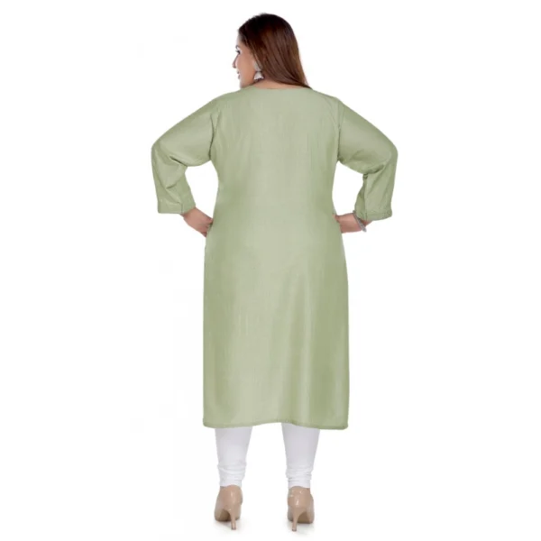 Women's Casual 3/4th Sleeve Imported Fabric Self Embroidered Straight Kurti With Lining (Pista Green) - Image 2
