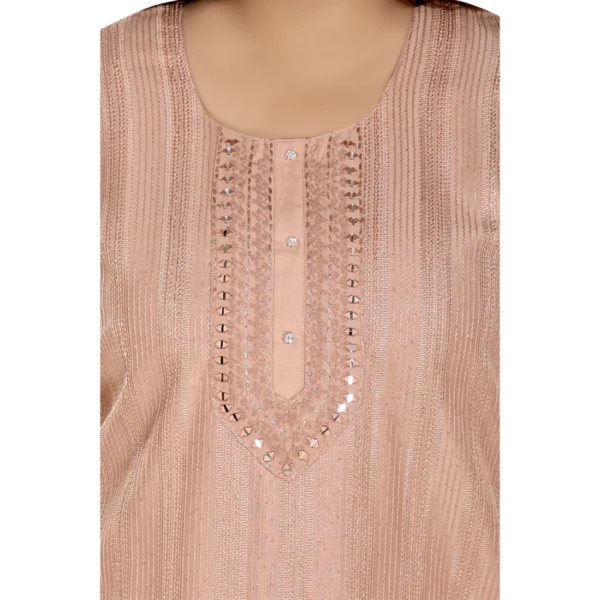 Women's Casual 3/4th Sleeve Imported Fabric Self Embroidered Straight Kurti With Lining (Corel Pink) - Image 5