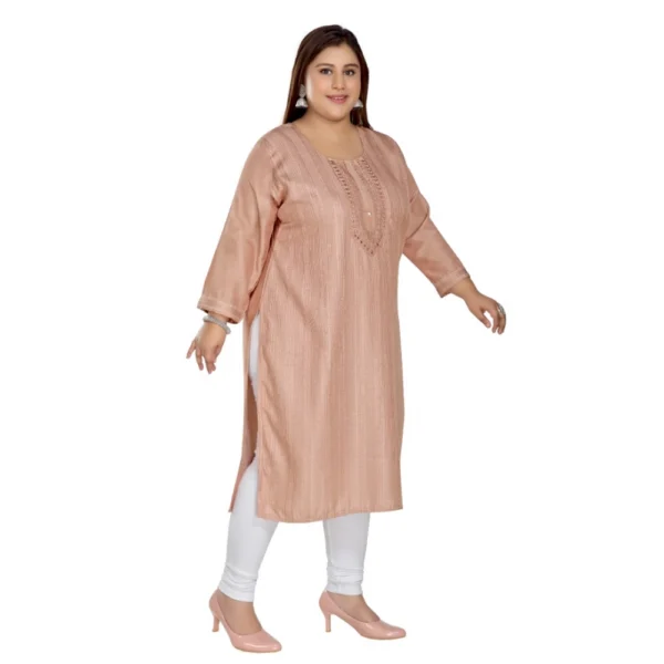 Women's Casual 3/4th Sleeve Imported Fabric Self Embroidered Straight Kurti With Lining (Corel Pink) - Image 3
