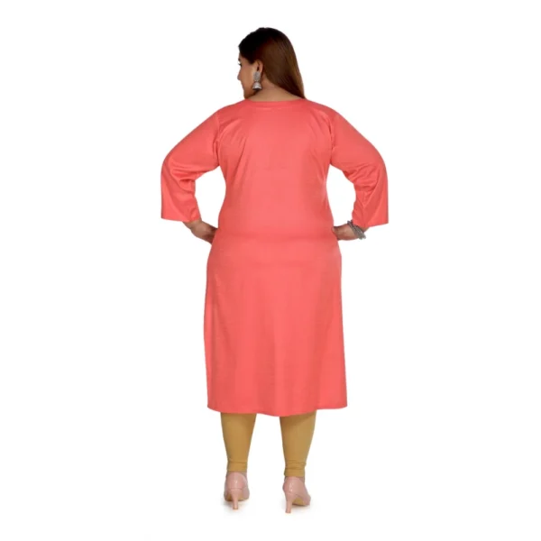 Women's Casual 3/4th Sleeve Rayon Mirror Embroidered Straight Kurti (Pink) - Image 2