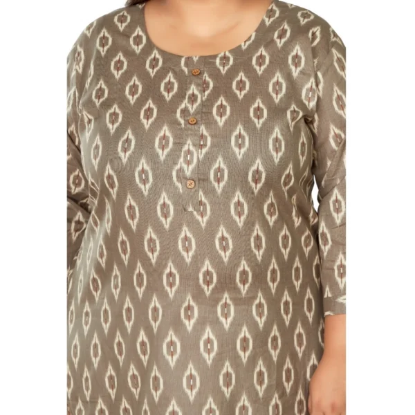 Women's Casual 3/4th Sleeve Pure Cotton Ikkat Printed Straight Kurti (Dark Grey) - Image 5