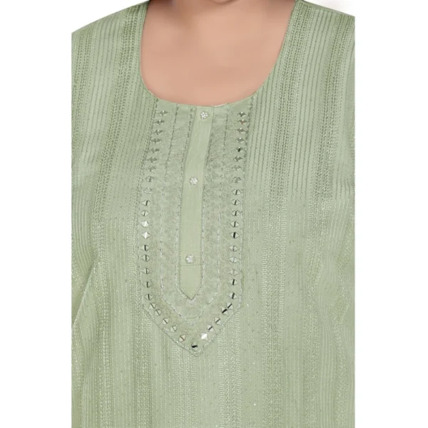 Women's Casual 3/4th Sleeve Imported Fabric Self Embroidered Straight Kurti With Lining (Pista Green) - Image 5