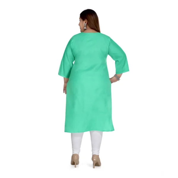 Women's Casual 3/4th Sleeve Rayon Mirror Embroidered Straight Kurti (Green) - Image 2