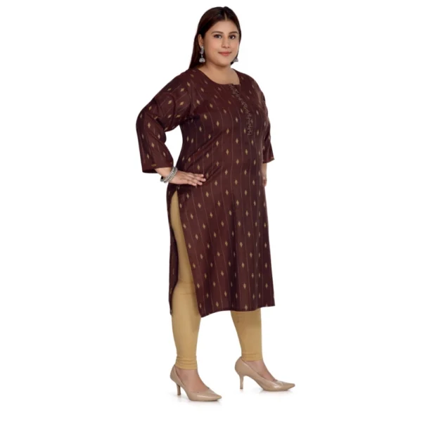 Women's Casual 3/4th Sleeve Cotton Mix Golden Embroidered Straight Kurti (Maroon) - Image 3