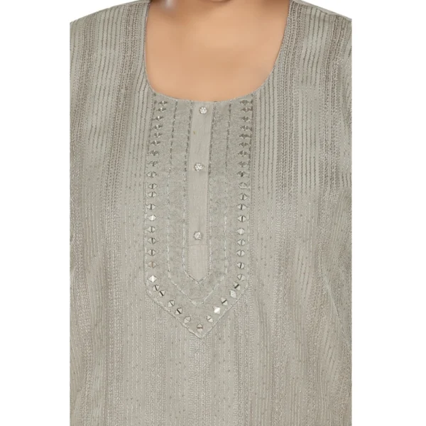 Women's Casual 3/4th Sleeve Imported Fabric Self Embroidered Straight Kurti With Lining (Grey) - Image 5