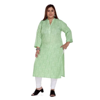 Women's Casual 3/4th Sleeve Imported Synthetix Full printed Straight Kurti (Pista Green)
