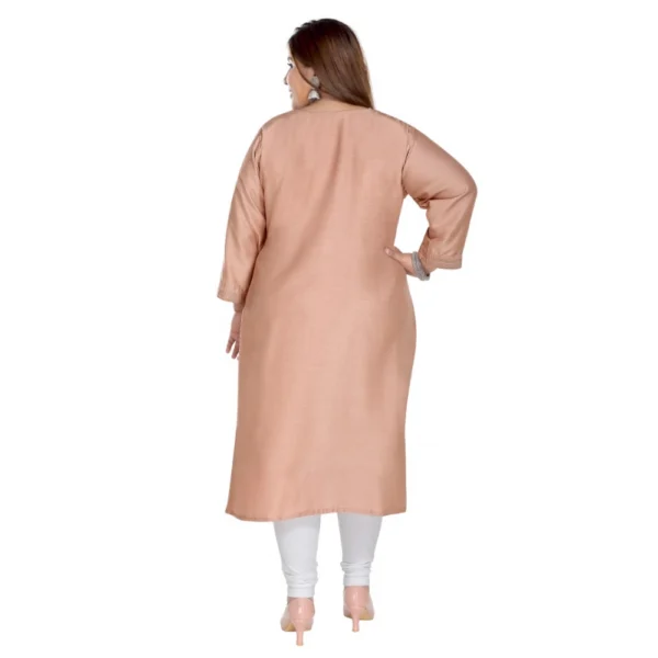 Women's Casual 3/4th Sleeve Imported Fabric Self Embroidered Straight Kurti With Lining (Corel Pink) - Image 2