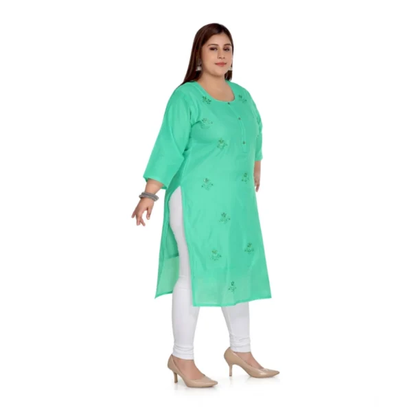 Women's Casual 3/4th Sleeve Rayon Mirror Embroidered Straight Kurti (Green) - Image 3