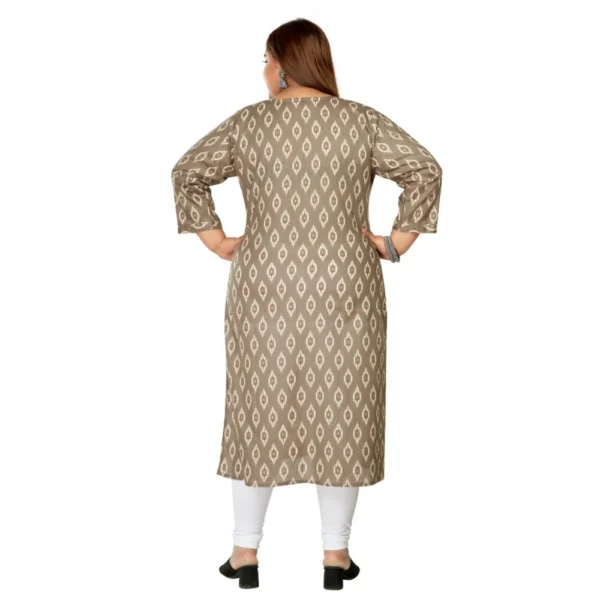 Women's Casual 3/4th Sleeve Pure Cotton Ikkat Printed Straight Kurti (Dark Grey) - Image 2