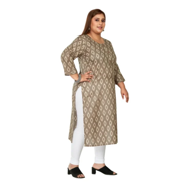 Women's Casual 3/4th Sleeve Pure Cotton Ikkat Printed Straight Kurti (Dark Grey) - Image 3