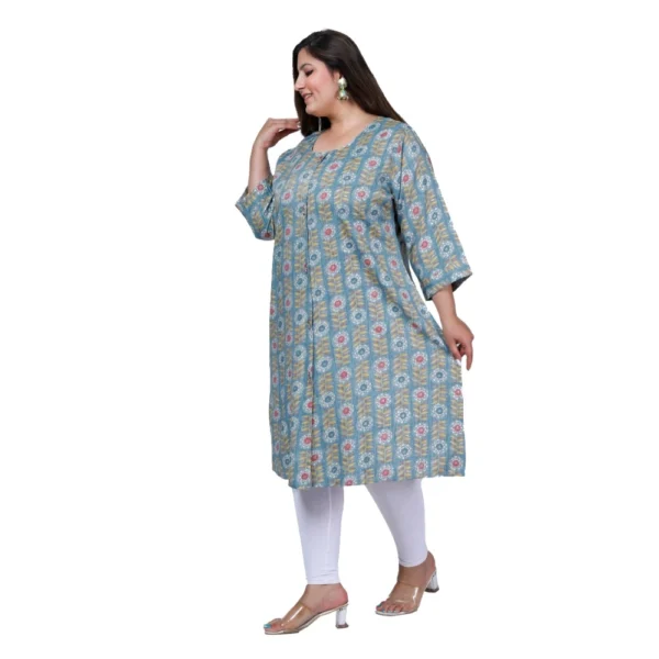 Women's Office wear Golden Foil Capsule A-Line Kurti (Light Blue) - Image 5