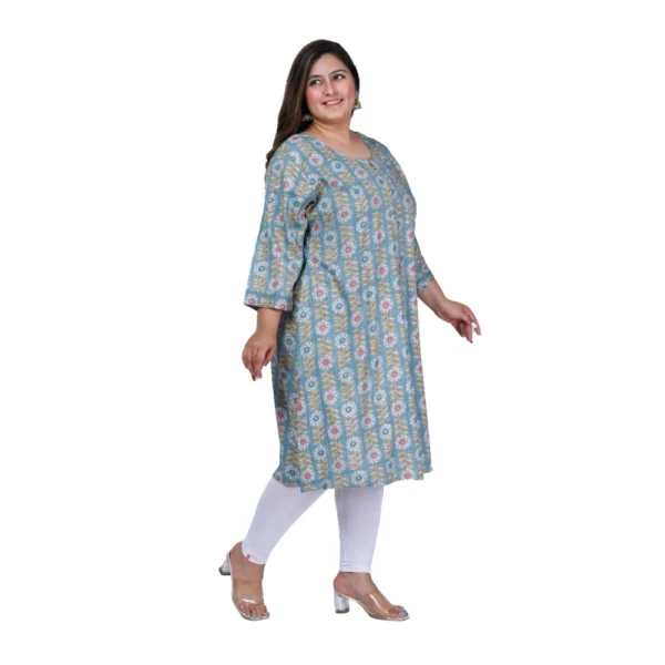 Women's Office wear Golden Foil Capsule A-Line Kurti (Light Blue) - Image 7