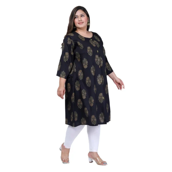 Women's Office wear Golden Foil Capsule A-Line Kurti (Black) - Image 5
