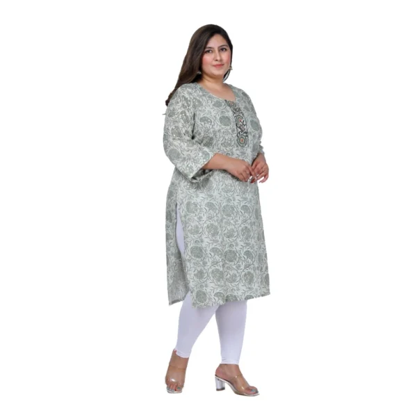 Women's Office wear Golden Foil Capsule Straight Kurti (Green) - Image 7