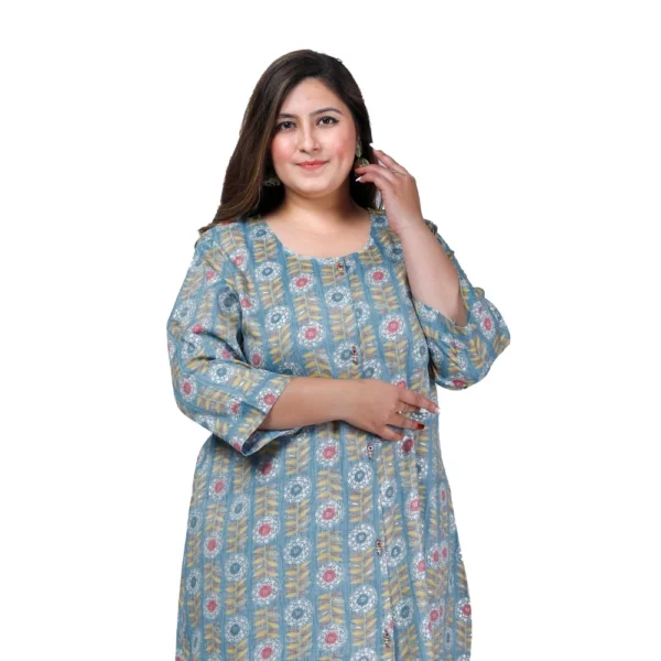 Women's Office wear Golden Foil Capsule A-Line Kurti (Light Blue) - Image 4