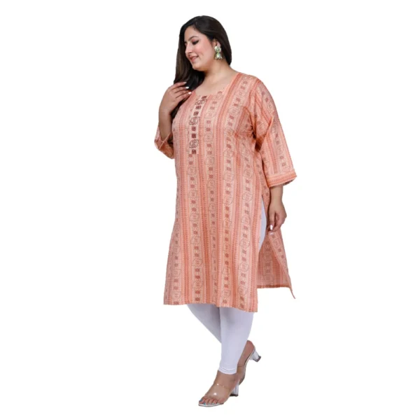 Women's Office wear Golden Foil Capsule Straight Kurti (Orange) - Image 5