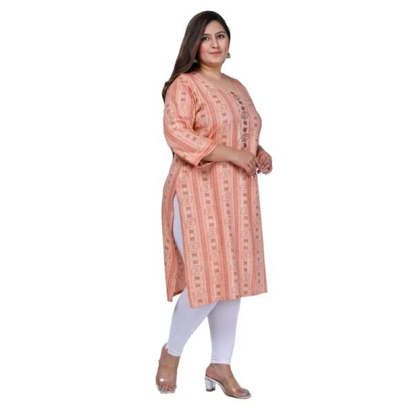 Women's Office wear Golden Foil Capsule Straight Kurti (Orange) - Image 7