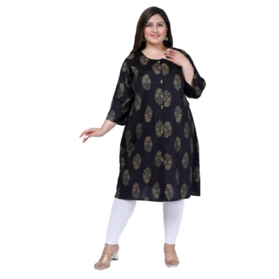 Women's Office wear Golden Foil Capsule A-Line Kurti (Black)
