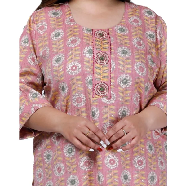 Women's Office wear Golden Foil Capsule Straight Kurti (Pink) - Image 2