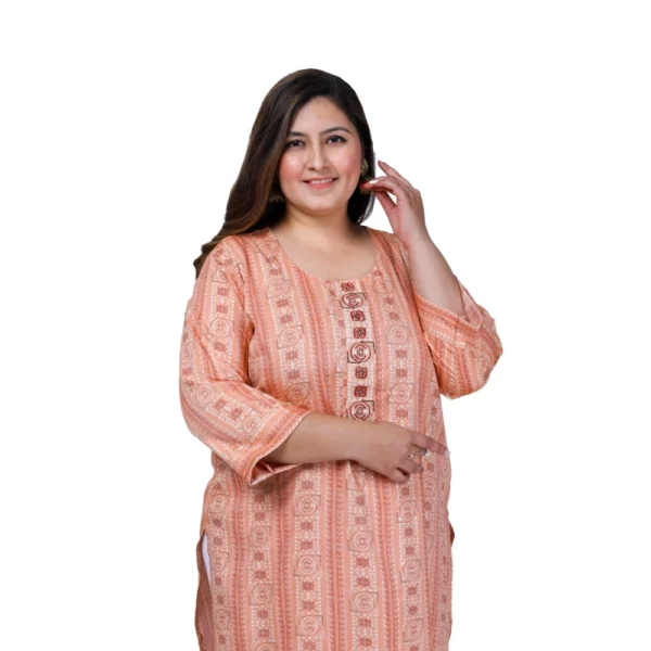 Women's Office wear Golden Foil Capsule Straight Kurti (Orange) - Image 4