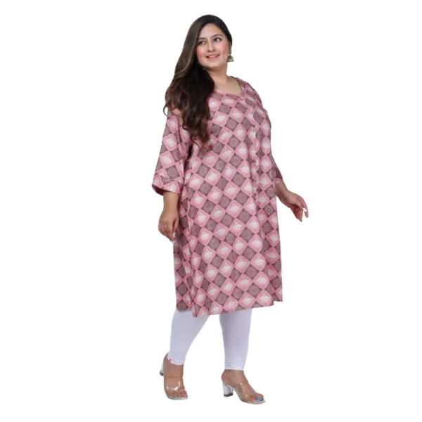Women's Office wear Golden Foil Capsule A-Line Kurti (Pink) - Image 7