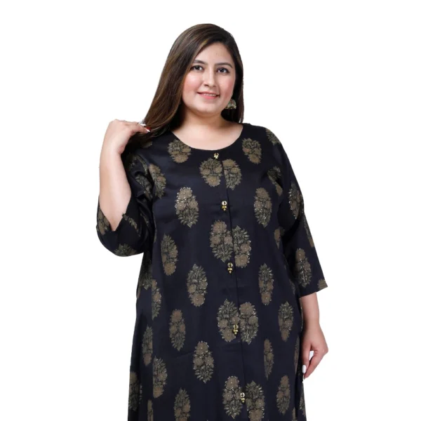 Women's Office wear Golden Foil Capsule A-Line Kurti (Black) - Image 3