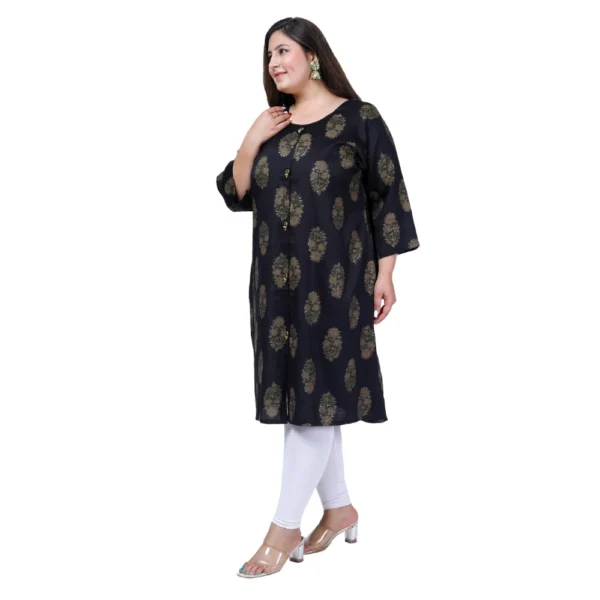 Women's Office wear Golden Foil Capsule A-Line Kurti (Black) - Image 4