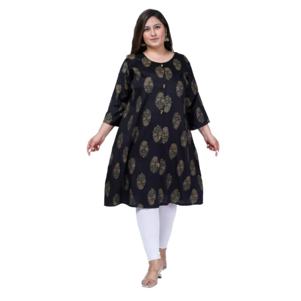 Women's Office wear Golden Foil Capsule A-Line Kurti (Black) - Image 7