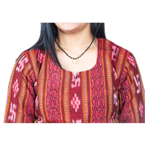 Women's Sambalpuri Certified Handloom Pure Cotton Straight Kurti (Maroon) - Image 4