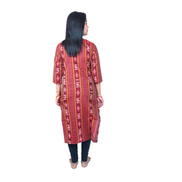 Women's Sambalpuri Certified Handloom Pure Cotton Straight Kurti (Maroon) - Image 2