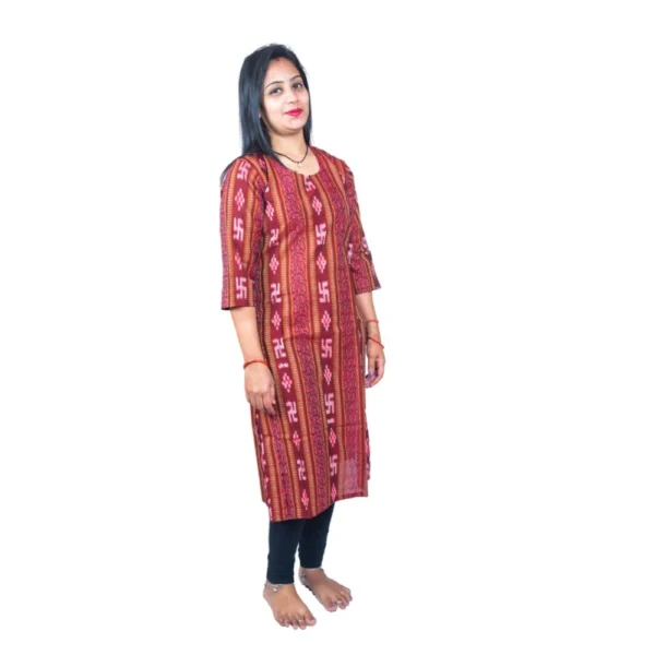 Women's Sambalpuri Certified Handloom Pure Cotton Straight Kurti (Maroon) - Image 6