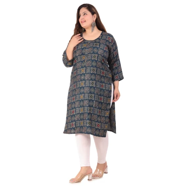Women's Office wear Designer Printed Capsule Straight Kurti (Dark Green) - Image 5