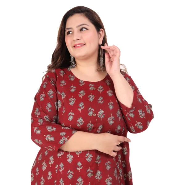 Women's Office wear Floral Printed Capsule Princess Cut Kurti (Maroon) - Image 2