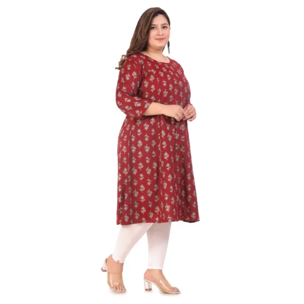 Women's Office wear Floral Printed Capsule Princess Cut Kurti (Maroon) - Image 7