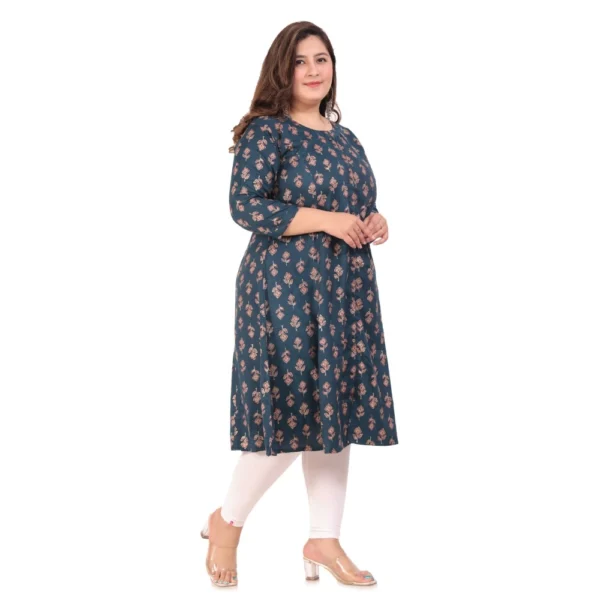 Women's Office wear Floral Printed Capsule Princess Cut Kurti (Green) - Image 7