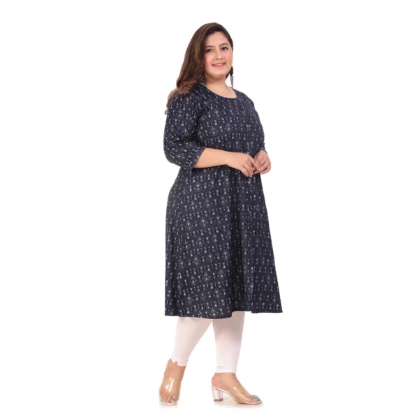 Women's Office wear Floral Printed Capsule A-Line Kurti (Navy Blue) - Image 5