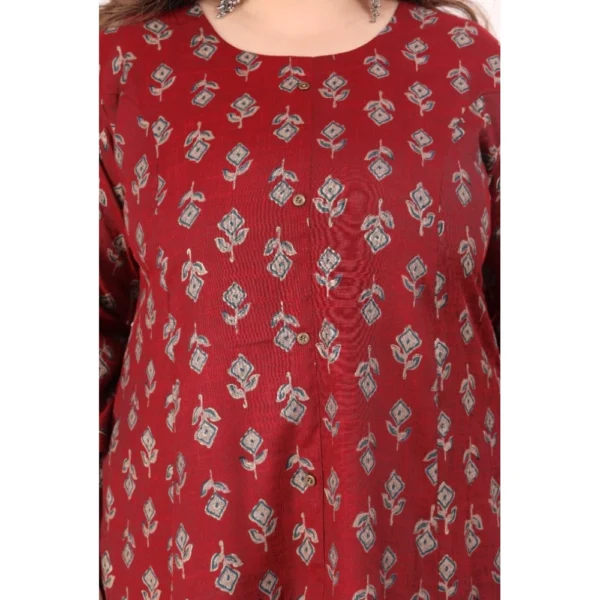 Women's Office wear Floral Printed Capsule Princess Cut Kurti (Maroon) - Image 4