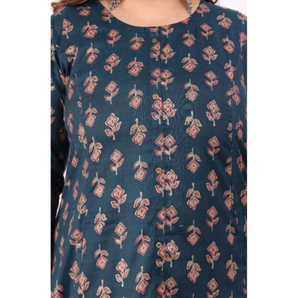 Women's Office wear Floral Printed Capsule Princess Cut Kurti (Green) - Image 3