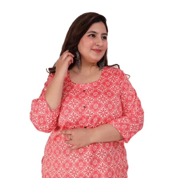 Women's Office wear Designer Printed Capsule Straight Kurti (Pink) - Image 2
