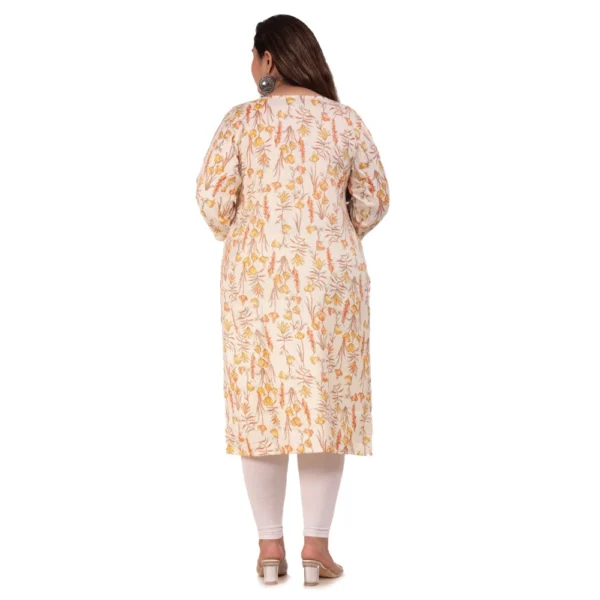 Women's Office wear Floral Printed Capsule Straight Kurti (Orange) - Image 3